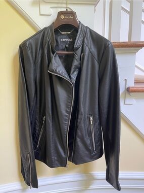 Express Black Leather Moto Jacket with Zip Details size M New without tag.
